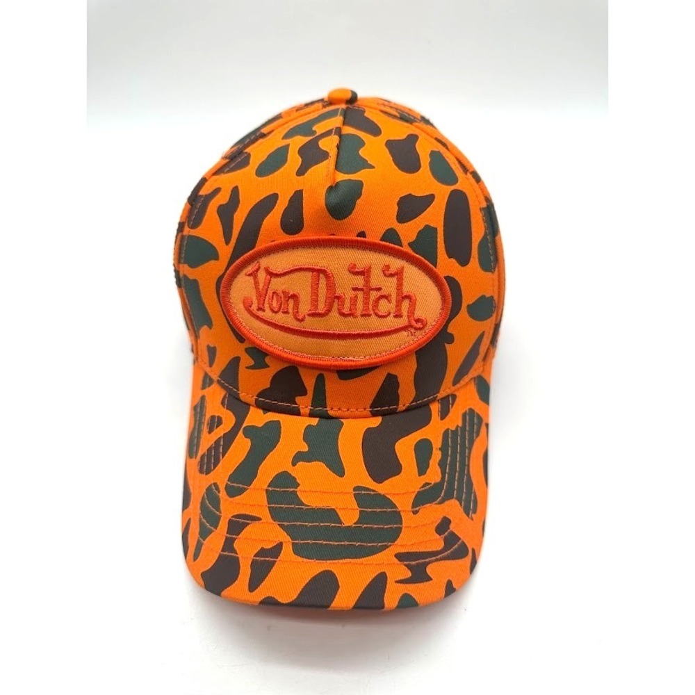 Von Dutch Logo Trucker Hat Orange Camo Mesh SnapBack Adjustable Unisex